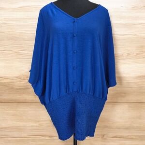 ⭐️Nina Leonard Blue Blouse with Batwing Sleeves Size XL